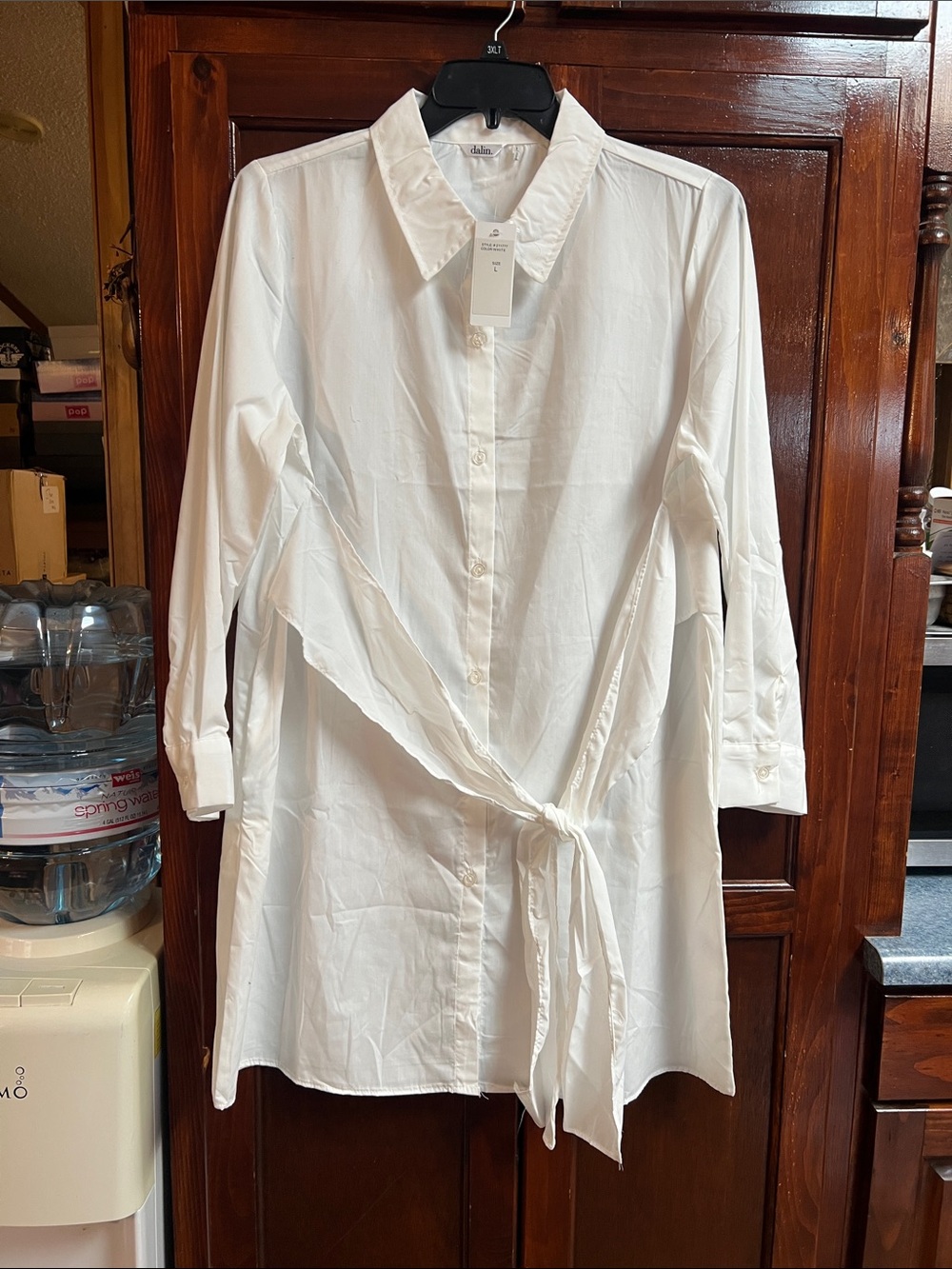 Women’s size large DALIN white blouse, shirt dress long sleeve